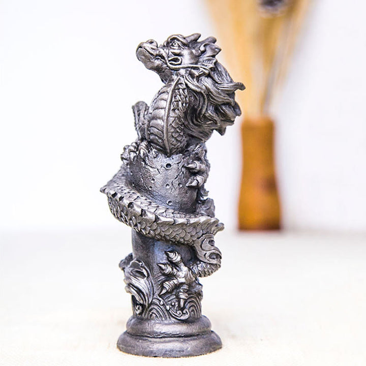 Buddha Stones, handgefertigt, fliegender Drache um die Säule, Eisenpulver, Rostguss, Harzstatue, Heimdekoration - image 19