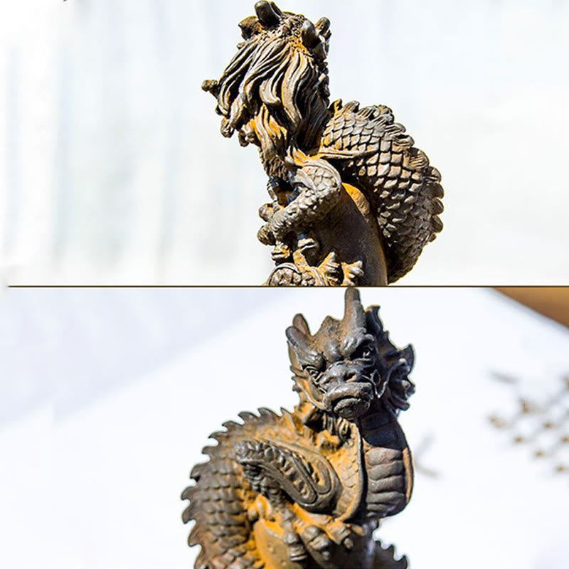 Buddha Stones, handgefertigt, fliegender Drache um die Säule, Eisenpulver, Rostguss, Harzstatue, Heimdekoration - image 11