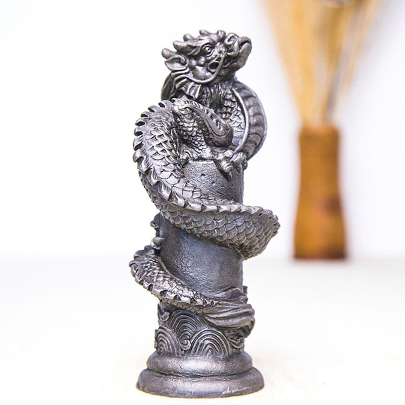 Buddha Stones, handgefertigt, fliegender Drache um die Säule, Eisenpulver, Rostguss, Harzstatue, Heimdekoration - image 23