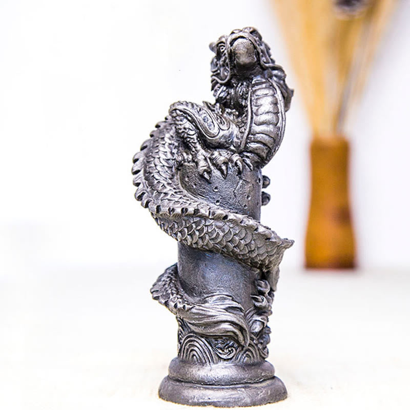 Buddha Stones, handgefertigt, fliegender Drache um die Säule, Eisenpulver, Rostguss, Harzstatue, Heimdekoration - image 17