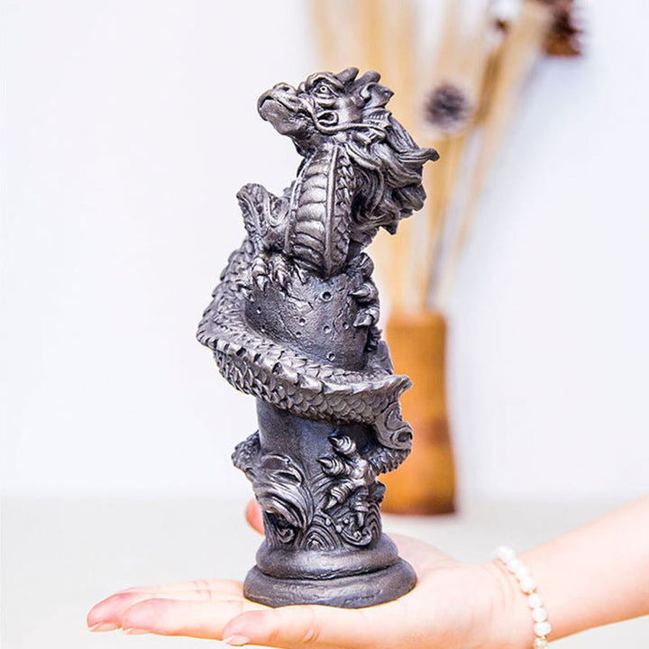 Buddha Stones, handgefertigt, fliegender Drache um die Säule, Eisenpulver, Rostguss, Harzstatue, Heimdekoration - image 18