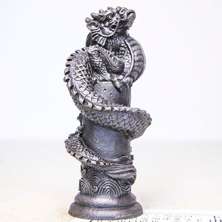 Buddha Stones, handgefertigt, fliegender Drache um die Säule, Eisenpulver, Rostguss, Harzstatue, Heimdekoration - image 24