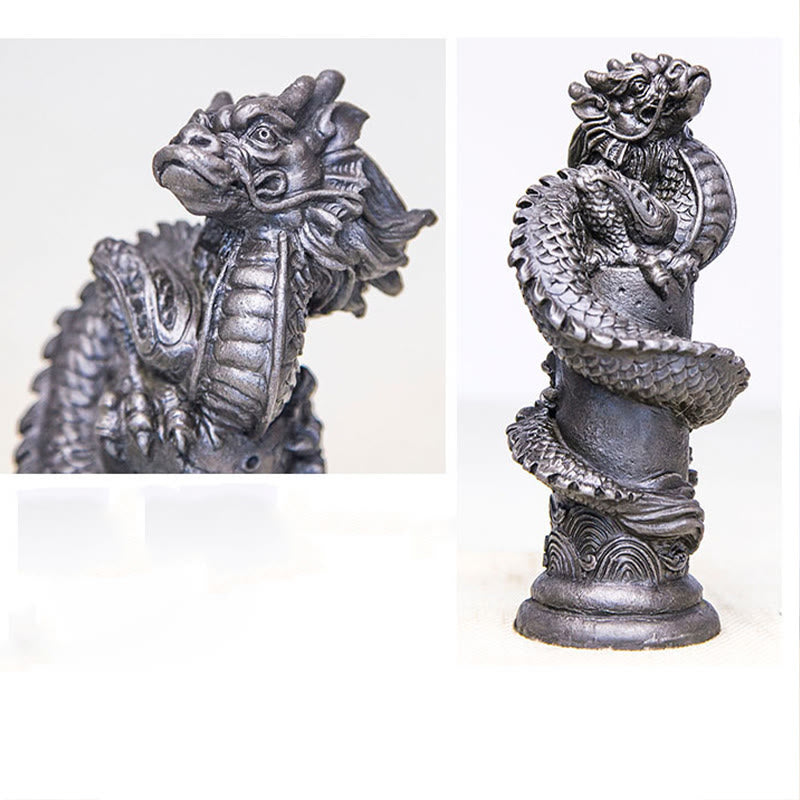 Buddha Stones, handgefertigt, fliegender Drache um die Säule, Eisenpulver, Rostguss, Harzstatue, Heimdekoration - image 26