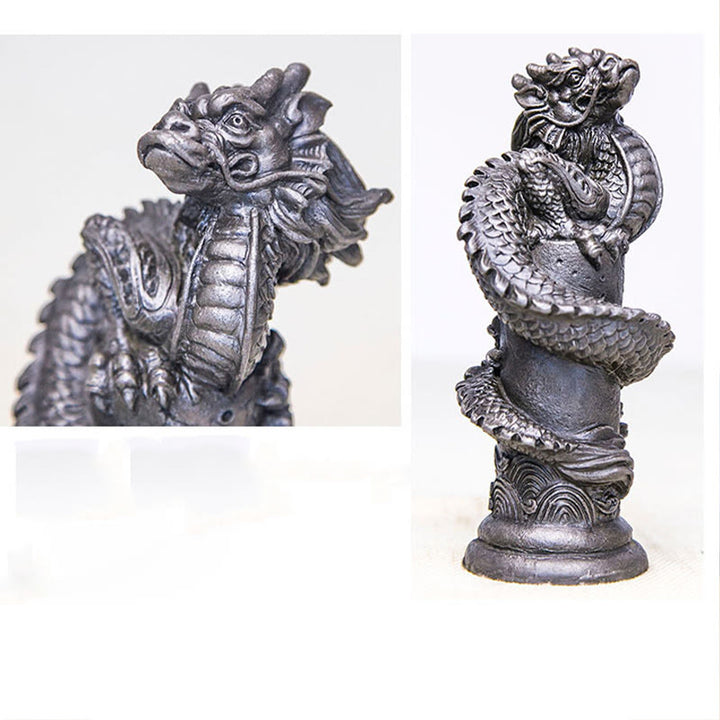 Buddha Stones, handgefertigt, fliegender Drache um die Säule, Eisenpulver, Rostguss, Harzstatue, Heimdekoration - image 26