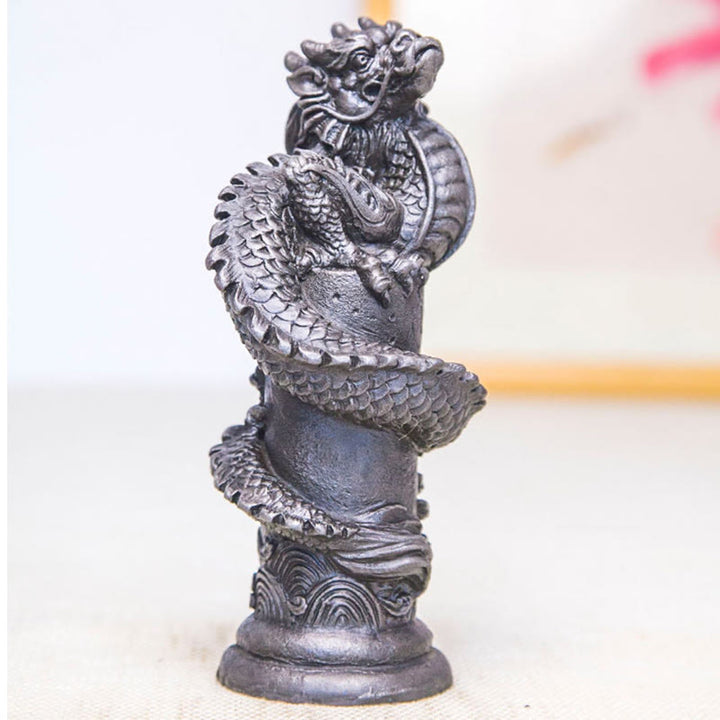 Buddha Stones, handgefertigt, fliegender Drache um die Säule, Eisenpulver, Rostguss, Harzstatue, Heimdekoration - image 20