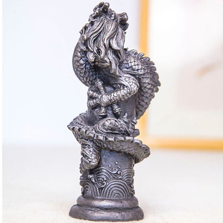Buddha Stones, handgefertigt, fliegender Drache um die Säule, Eisenpulver, Rostguss, Harzstatue, Heimdekoration - image 15
