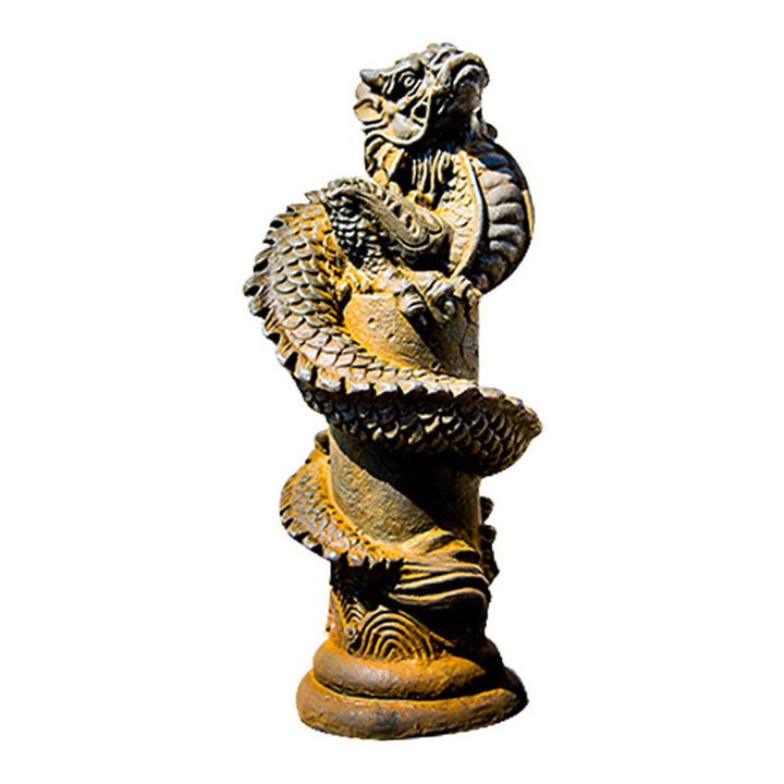 Buddha Stones, handgefertigt, fliegender Drache um die Säule, Eisenpulver, Rostguss, Harzstatue, Heimdekoration