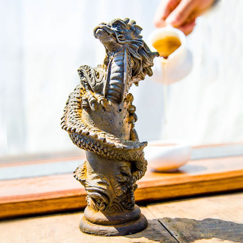 Buddha Stones, handgefertigt, fliegender Drache um die Säule, Eisenpulver, Rostguss, Harzstatue, Heimdekoration - image 10