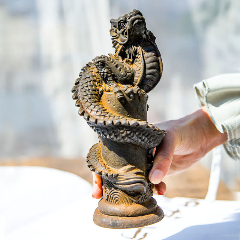 Buddha Stones, handgefertigt, fliegender Drache um die Säule, Eisenpulver, Rostguss, Harzstatue, Heimdekoration - image 9
