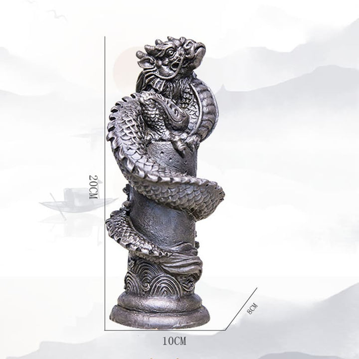 Buddha Stones, handgefertigt, fliegender Drache um die Säule, Eisenpulver, Rostguss, Harzstatue, Heimdekoration