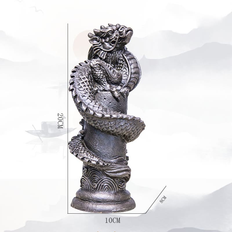 Buddha Stones, handgefertigt, fliegender Drache um die Säule, Eisenpulver, Rostguss, Harzstatue, Heimdekoration - image 27