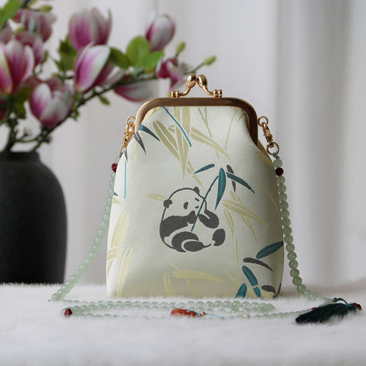 Buddha Stones ​​Retro Chinesische Stickerei Perle Kette Umhängetasche Schultertasche - Hellgrüner Panda-Bambus 14*6*18cm - image 7