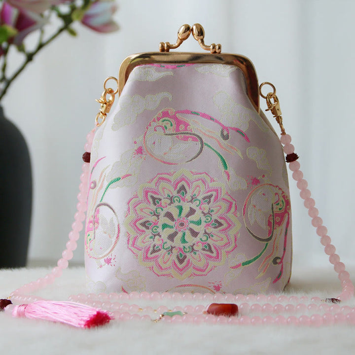 Buddha Stones ​​Retro Chinesische Stickerei Perle Kette Umhängetasche Schultertasche - Rosa Mandala 14*6*18cm - image 15