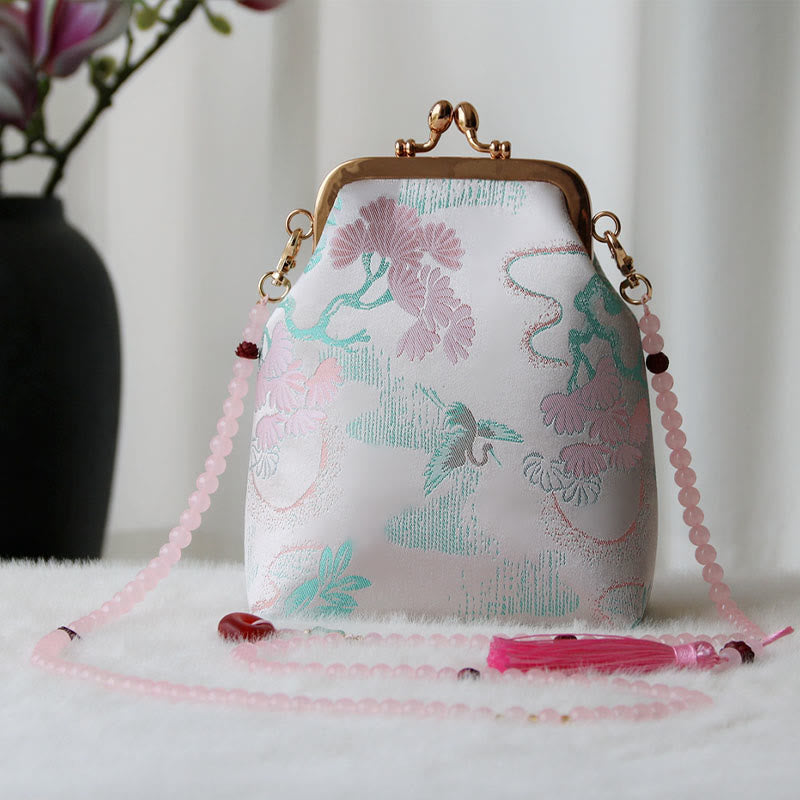 Buddha Stones ​​Retro Chinesische Stickerei Perle Kette Umhängetasche Schultertasche - LavendelBlush Baum 14*6*18cm - image 19