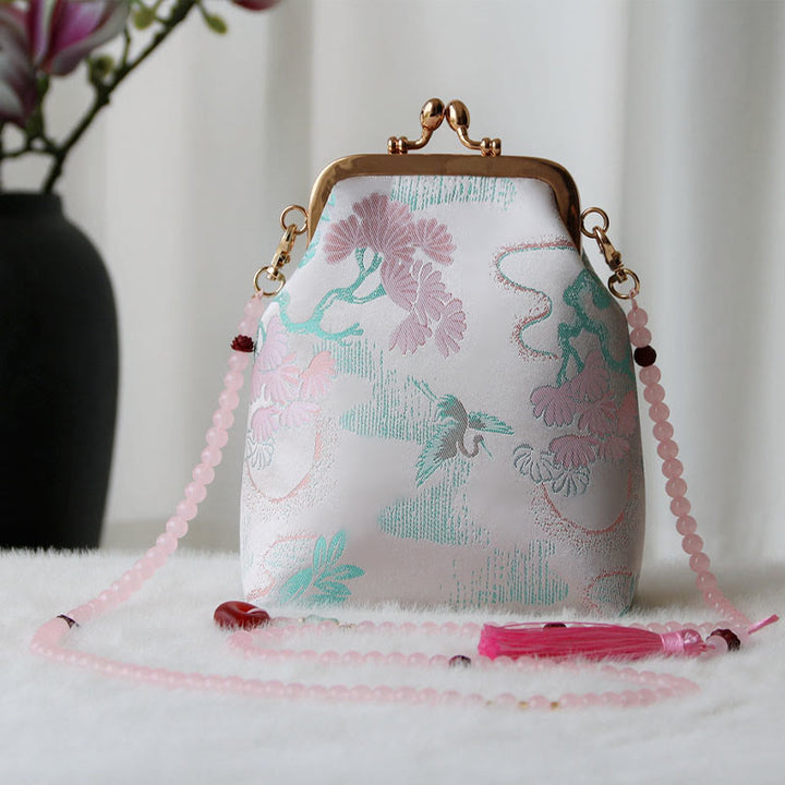 Buddha Stones ​​Retro Chinesische Stickerei Perle Kette Umhängetasche Schultertasche - LavendelBlush Baum 14*6*18cm - image 19