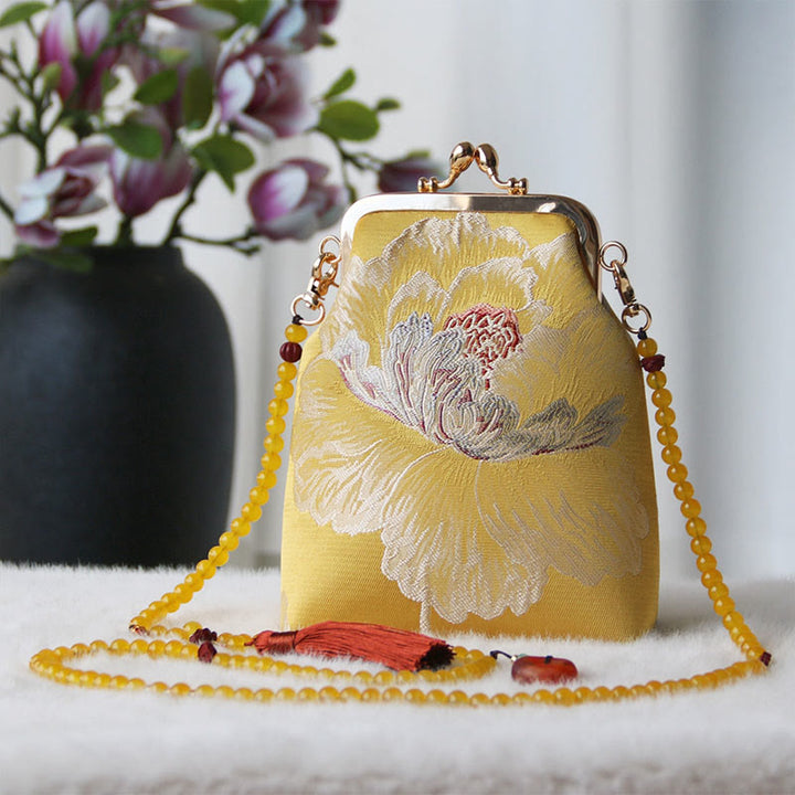 Buddha Stones ​​Retro Chinesische Stickerei Perle Kette Umhängetasche Schultertasche - Gelbe Blume 14*6*18cm - image 27