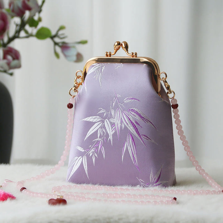 Buddha Stones ​​Retro Chinesische Stickerei Perle Kette Umhängetasche Schultertasche - Violette Bambusblätter 14*6*18cm - image 32