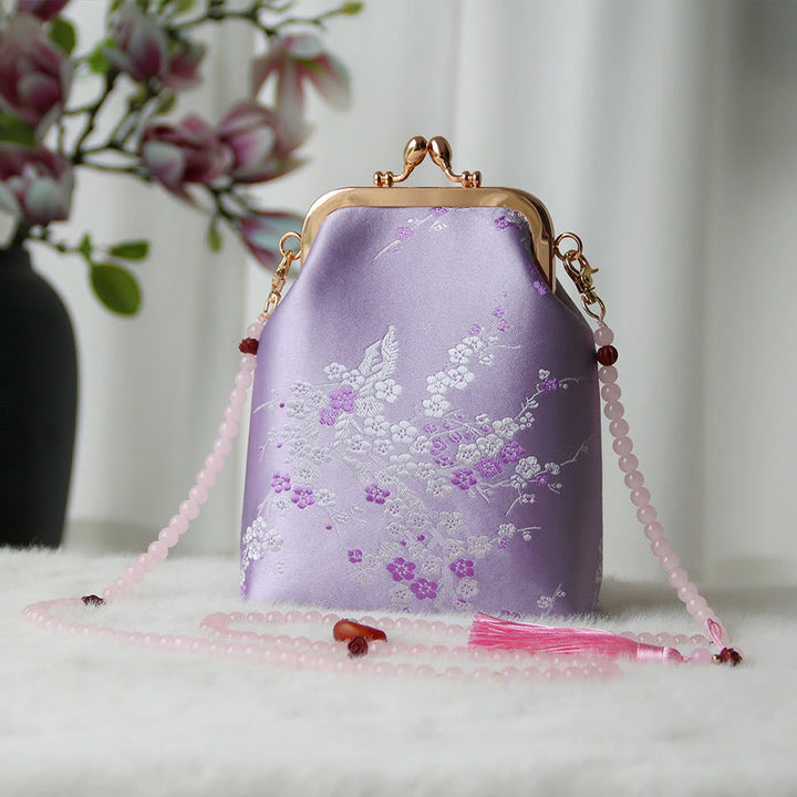 Buddha Stones ​​Retro Chinesische Stickerei Perle Kette Umhängetasche Schultertasche - Orchidee Pflaume 14*6*18cm - image 33
