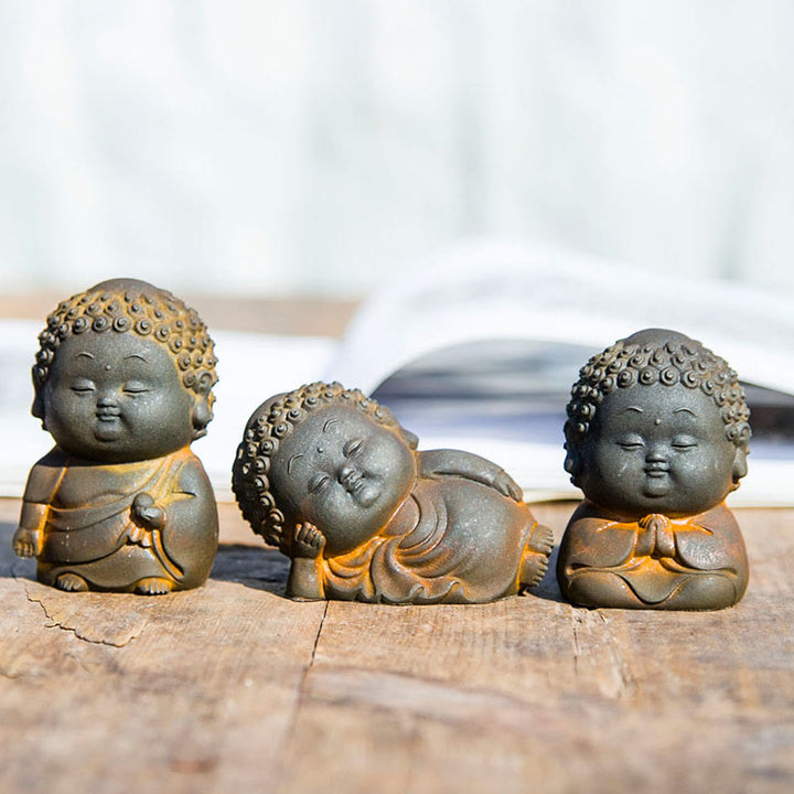 Buddha Stones, klein, stehend, liegend, sitzend, süßer Buddha, Eisenpulver, Rost, Gussharz, Statue, Heimdekoration