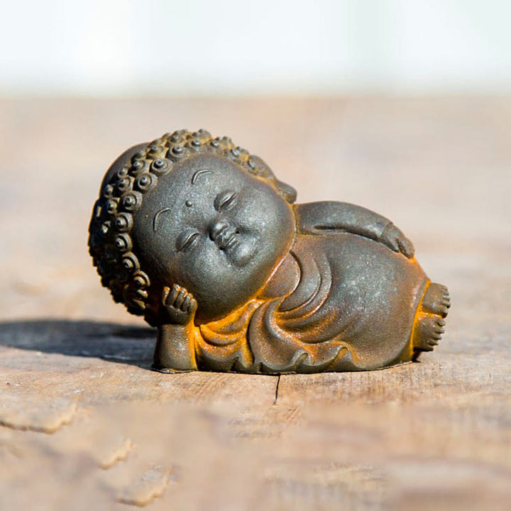 Buddha Stones, klein, stehend, liegend, sitzend, süßer Buddha, Eisenpulver, Rost, Gussharz, Statue, Heimdekoration