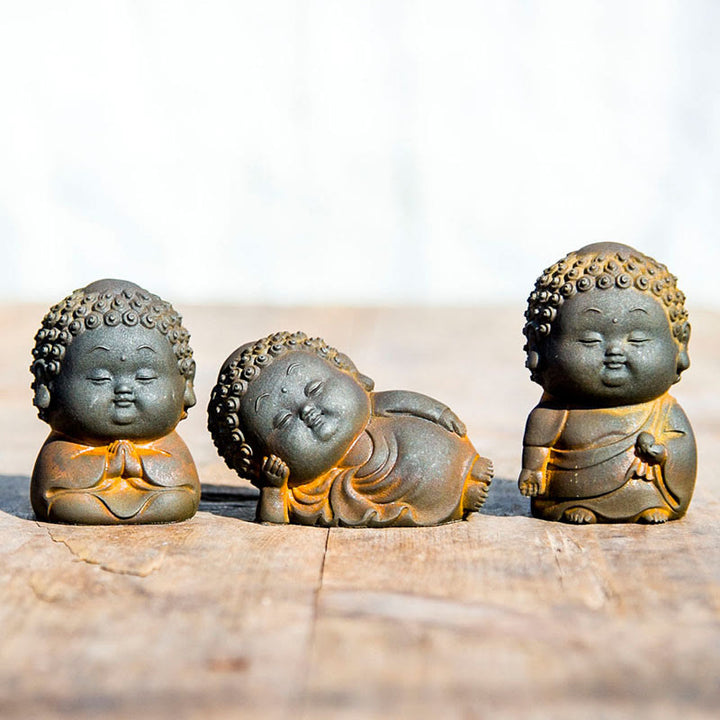 Buddha Stones, klein, stehend, liegend, sitzend, süßer Buddha, Eisenpulver, Rost, Gussharz, Statue, Heimdekoration