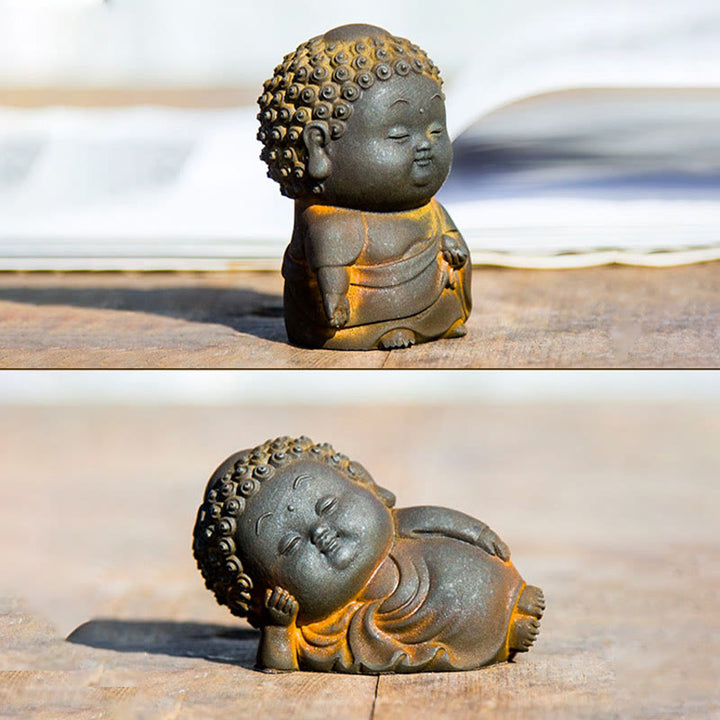Buddha Stones, klein, stehend, liegend, sitzend, süßer Buddha, Eisenpulver, Rost, Gussharz, Statue, Heimdekoration - image 6