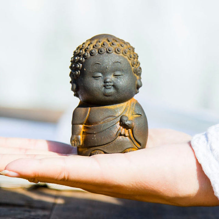 Buddha Stones, klein, stehend, liegend, sitzend, süßer Buddha, Eisenpulver, Rost, Gussharz, Statue, Heimdekoration