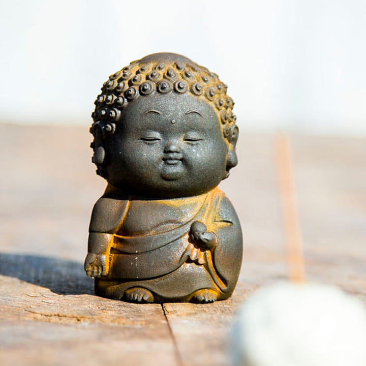 Buddha Stones, klein, stehend, liegend, sitzend, süßer Buddha, Eisenpulver, Rost, Gussharz, Statue, Heimdekoration