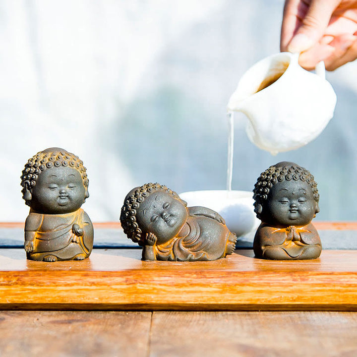 Buddha Stones, klein, stehend, liegend, sitzend, süßer Buddha, Eisenpulver, Rost, Gussharz, Statue, Heimdekoration