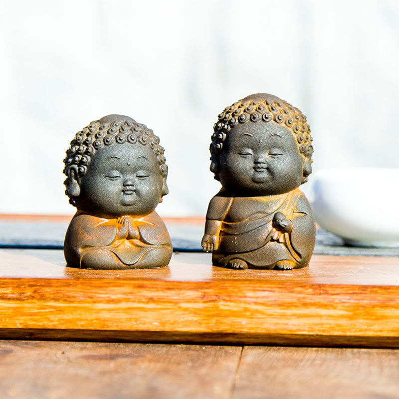 Buddha Stones, klein, stehend, liegend, sitzend, süßer Buddha, Eisenpulver, Rost, Gussharz, Statue, Heimdekoration