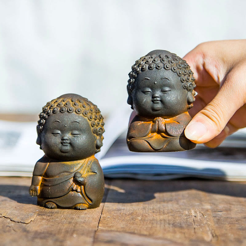 Buddha Stones, klein, stehend, liegend, sitzend, süßer Buddha, Eisenpulver, Rost, Gussharz, Statue, Heimdekoration