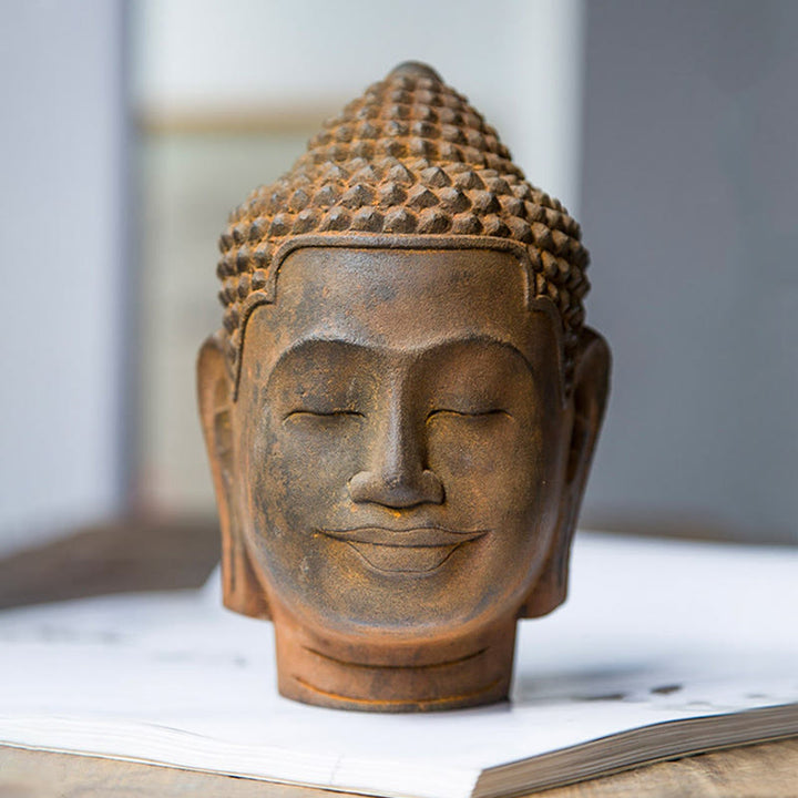 Buddha Stones, geschlossene Augen, Kontemplation, meditierend, Buddha-Kopf, Eisenpulver, Rostguss-Harz-Statue, Heimdekoration