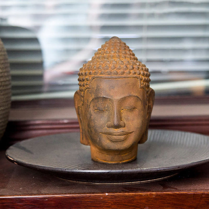 Buddha Stones, geschlossene Augen, Kontemplation, meditierend, Buddha-Kopf, Eisenpulver, Rostguss-Harz-Statue, Heimdekoration - image 11