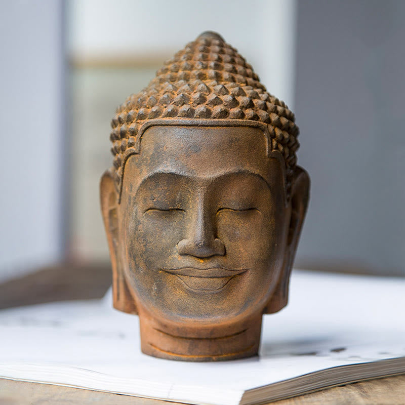 Buddha Stones, geschlossene Augen, Kontemplation, meditierend, Buddha-Kopf, Eisenpulver, Rostguss-Harz-Statue, Heimdekoration - image 1