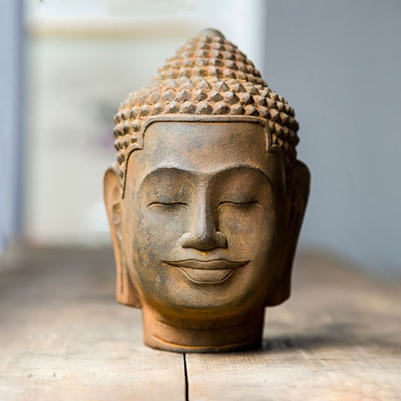 Buddha Stones, geschlossene Augen, Kontemplation, meditierend, Buddha-Kopf, Eisenpulver, Rostguss-Harz-Statue, Heimdekoration - image 14