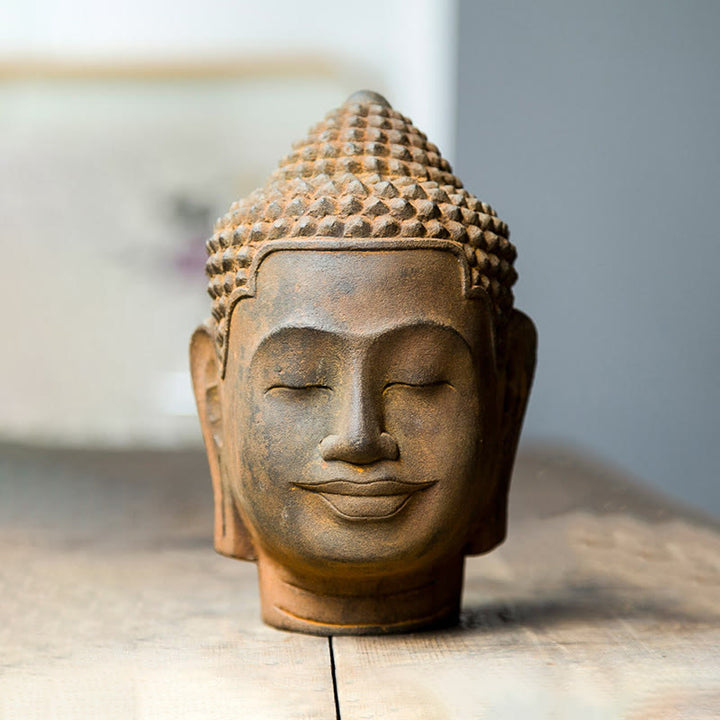 Buddha Stones, geschlossene Augen, Kontemplation, meditierend, Buddha-Kopf, Eisenpulver, Rostguss-Harz-Statue, Heimdekoration - image 13