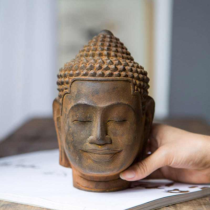 Buddha Stones, geschlossene Augen, Kontemplation, meditierend, Buddha-Kopf, Eisenpulver, Rostguss-Harz-Statue, Heimdekoration - image 9