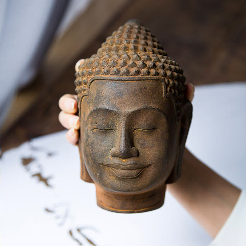 Buddha Stones, geschlossene Augen, Kontemplation, meditierend, Buddha-Kopf, Eisenpulver, Rostguss-Harz-Statue, Heimdekoration