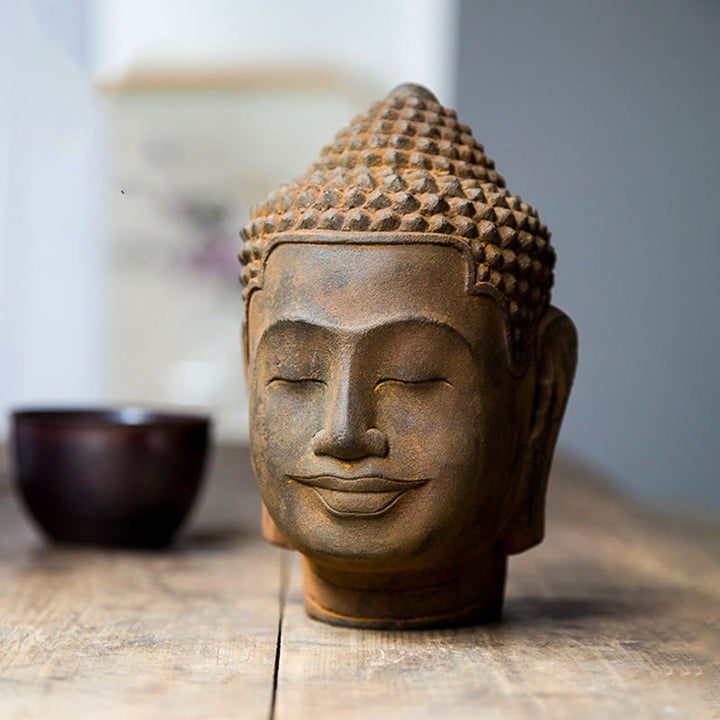 Buddha Stones, geschlossene Augen, Kontemplation, meditierend, Buddha-Kopf, Eisenpulver, Rostguss-Harz-Statue, Heimdekoration - image 8