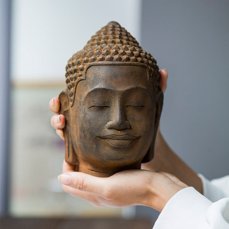Buddha Stones, geschlossene Augen, Kontemplation, meditierend, Buddha-Kopf, Eisenpulver, Rostguss-Harz-Statue, Heimdekoration - image 4