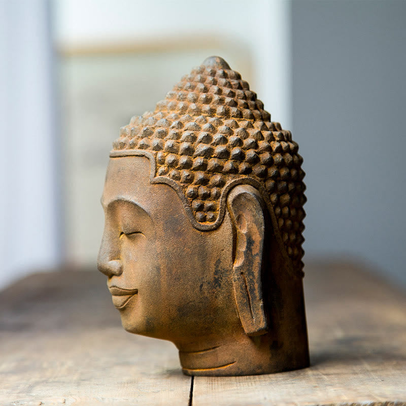 Buddha Stones, geschlossene Augen, Kontemplation, meditierend, Buddha-Kopf, Eisenpulver, Rostguss-Harz-Statue, Heimdekoration - image 2