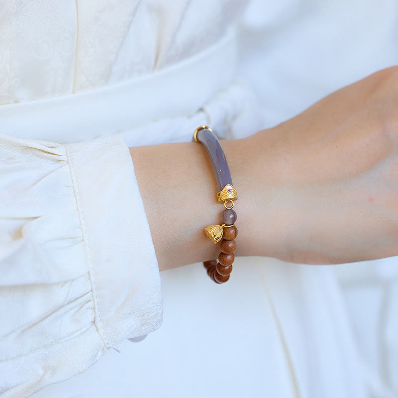 Buddha Stones ​​Sandelholz Grau Achat Chalcedon Manschette Halb Armband Armreif - image 16