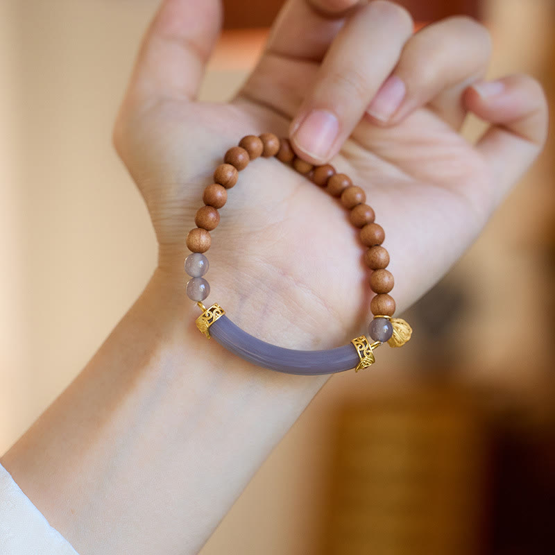 Buddha Stones ​​Sandelholz Grau Achat Chalcedon Manschette Halb Armband Armreif - image 15
