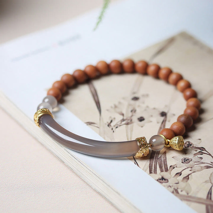 Buddha Stones ​​Sandelholz Grau Achat Chalcedon Manschette Halb Armband Armreif - image 2