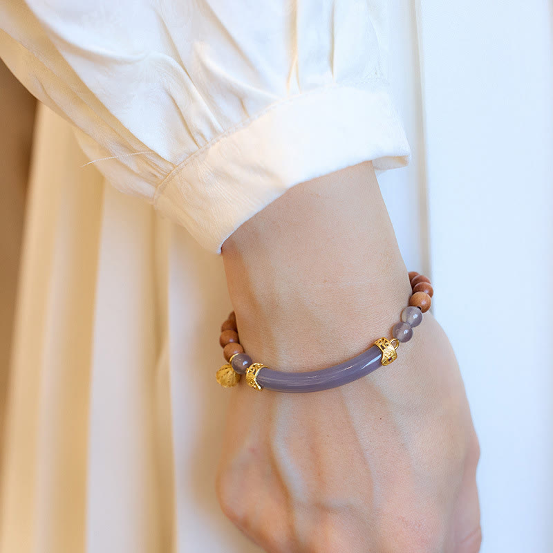 Buddha Stones ​​Sandelholz Grau Achat Chalcedon Manschette Halb Armband Armreif - image 17