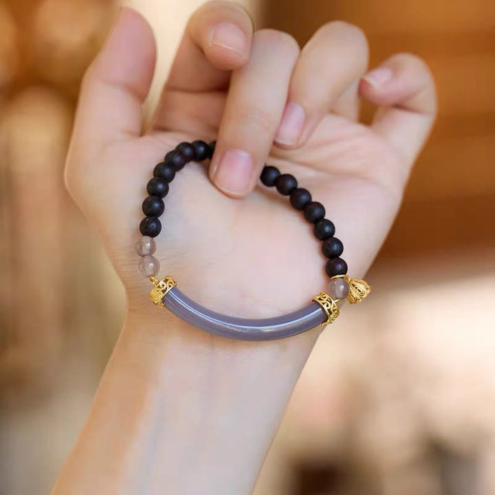 Buddha Stones ​​Sandelholz Grau Achat Chalcedon Manschette Halb Armband Armreif - image 22