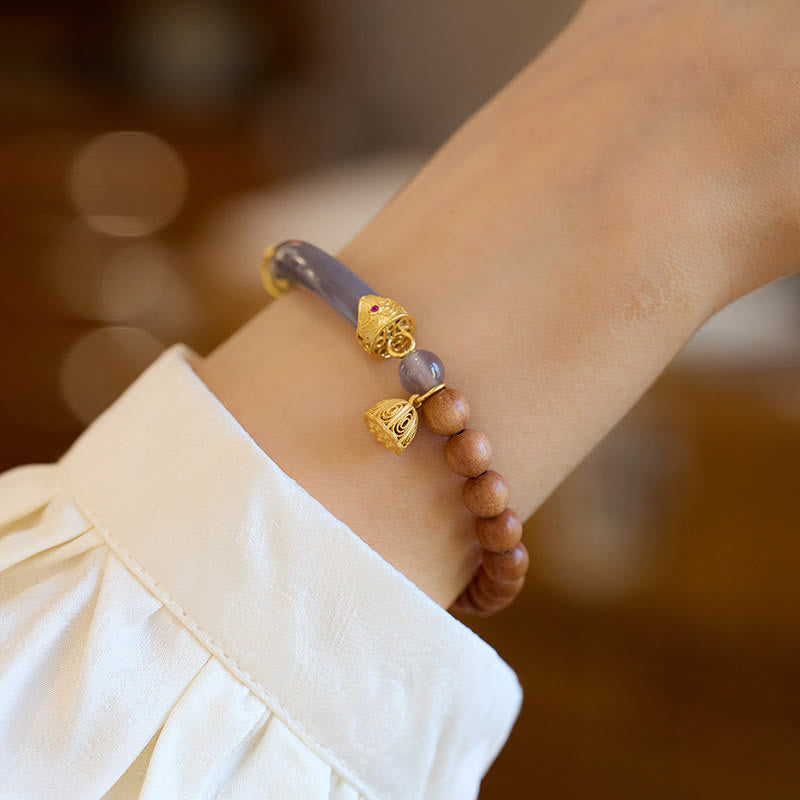 Buddha Stones ​​Sandelholz Grau Achat Chalcedon Manschette Halb Armband Armreif - image 4