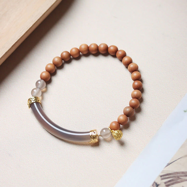 Buddha Stones ​​Sandelholz Grau Achat Chalcedon Manschette Halb Armband Armreif - image 8