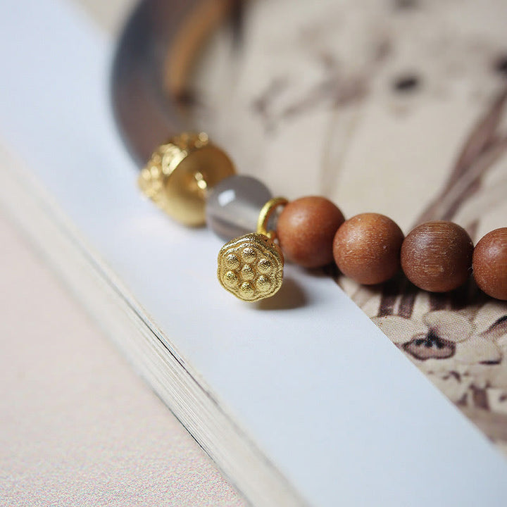 Buddha Stones ​​Sandelholz Grau Achat Chalcedon Manschette Halb Armband Armreif - image 3