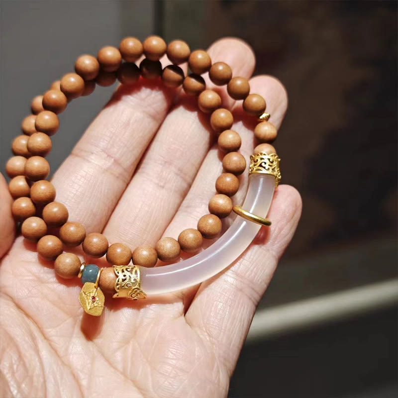Buddha Stones ​​Sandelholz Grau Achat Chalcedon Manschette Halb Armband Armreif - Doppelwickelarmband aus Chalcedon, schwarzem Sandelholz (Handgelenkumfang: 14-16 cm) - image 24